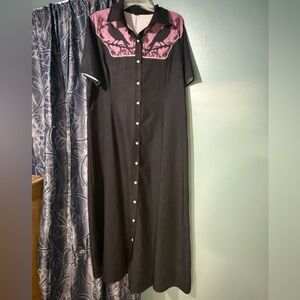 Black Crow Print Button Front Dress XXL